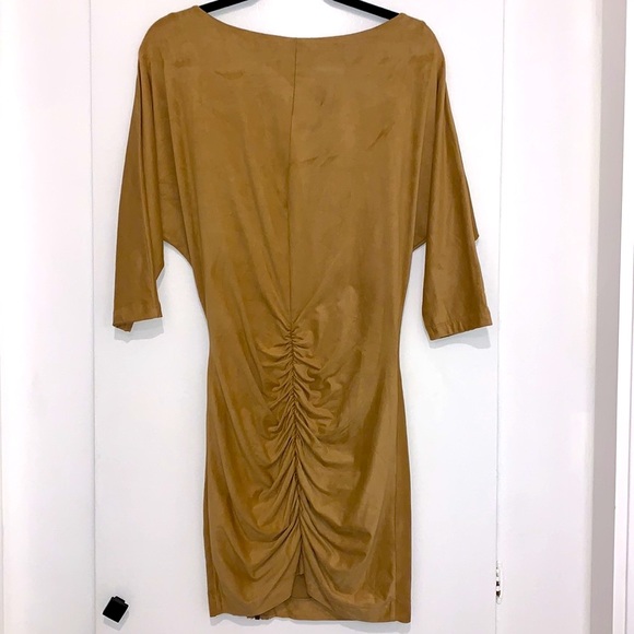 NWT Bebe Mini Dress Body-Hugging “Suede-like” Material Tan Small - Picture 2 of 12